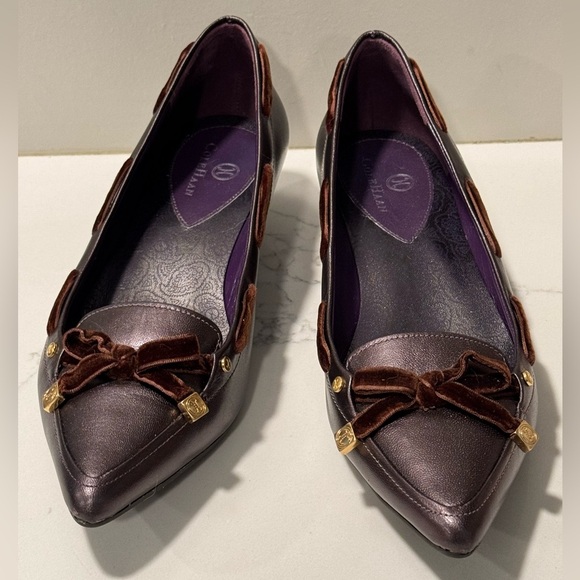 Elegant Cole Haan Purple Metallic Flats with Velvet and gold Accents - Picture 1 of 9
